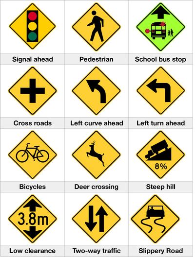 yellow diamond shaped warning road signs  printables  kids