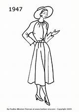 Fashion Dress 1950s Silhouettes Template 1940 1940s Drawings Coloring Pages 1950 Costume Colouring Line 1947 Sketch Drawing Era History Templates sketch template