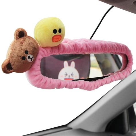 Cartoon Bear Car Interior Rearview Mirror Cover Plush Auto