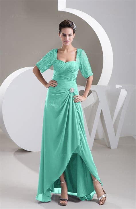 Mint Green With Sleeves Bridesmaid Dress Chiffon Classy Apple Trendy