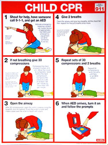 child cpr  aid wall chart poster  aha guidelines fitnus
