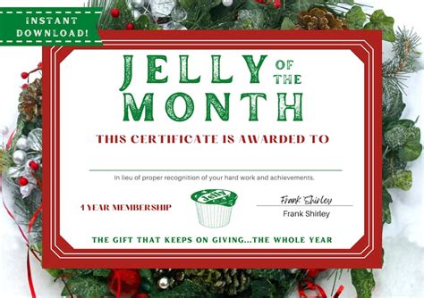 jelly   month club certificate  printable