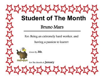 printable student   month certificate templates master template