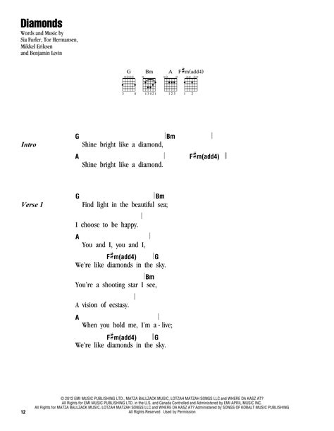 diamonds sheet music rihanna guitar chords lyrics