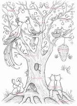 Coloring Nature Animals Pages Tree Forest Digital Stamp Sold Etsy sketch template