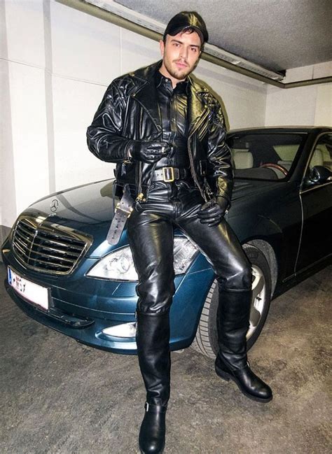 punkerskinhead — handsome guy into leather gear mens leather pants