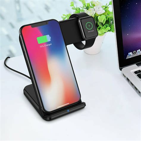 fast qi wireless charging dock stand   apple iphone iwatch black econosuperstore