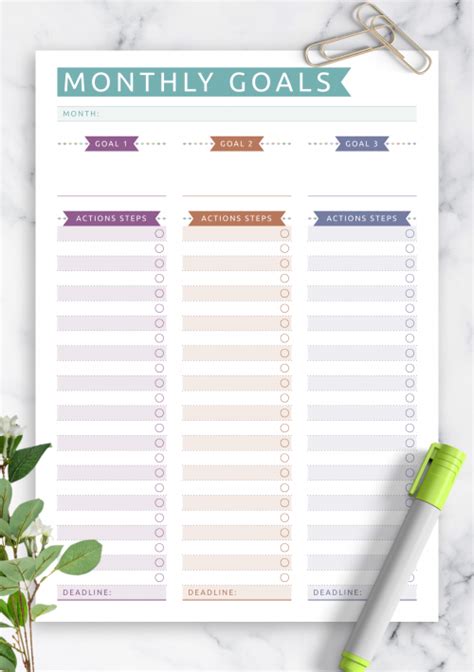 monthly goals templates