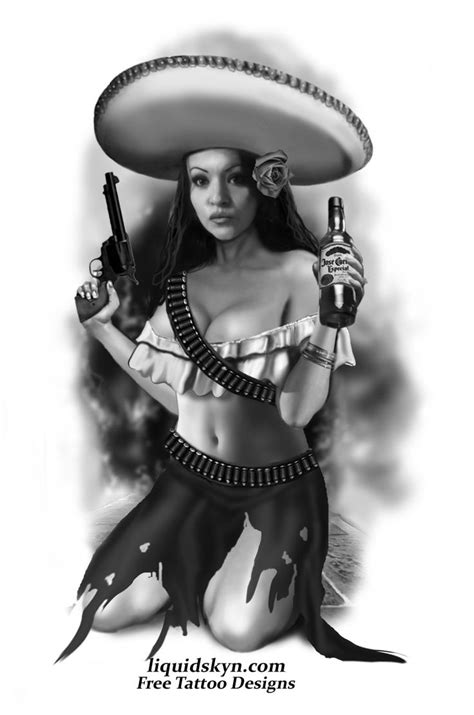 Beautiful Charra Drinking Tequila Chicano Art Mexican