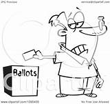 Cartoon Ballot Clipart Box Putting Plug Nose Voter Outline Illustration His Royalty Toonaday Vector Ron Leishman sketch template