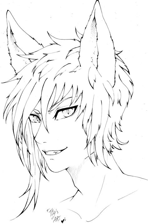 fox boy anime manga oc lineart cute ink cat coloring page