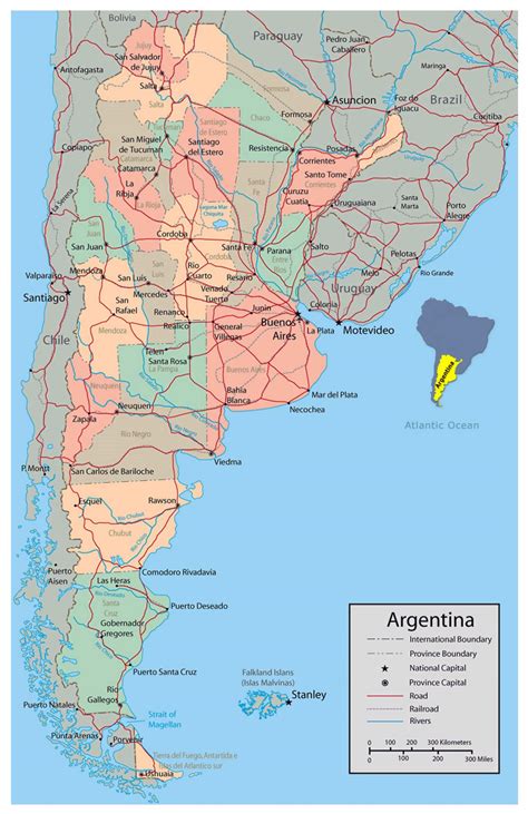 detallado mapa politico  administrativo de argentina  principales carreteras  principales