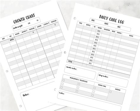 baby log daily baby sheet baby journal printable daily care etsy