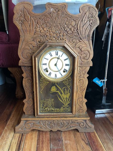 antique waterbury clock  gingerbread mantle clock wooden gold ingraham antique price guide