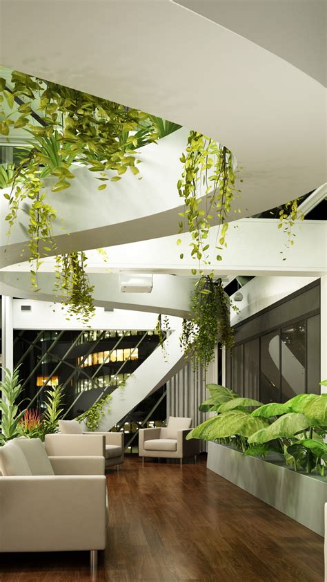 wallpaper living room design high tech modern plants light shades architecture