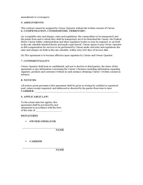 owner operator lease agreement sample form