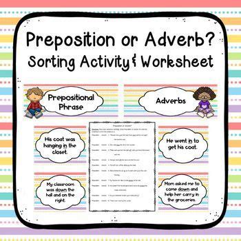 preposition  adverb sorting task cards worksheet digital