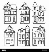 Victorian Drawing Houses Vector Contour Old Coloring Pages Style Drawn Architecture Illustration Hand Set Alamy sketch template