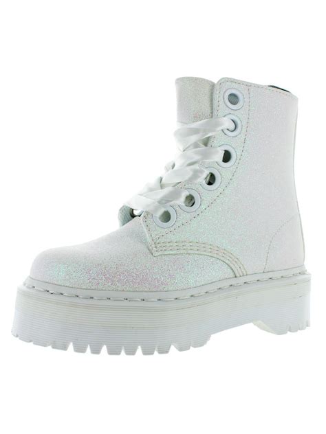 dr martens dr martens womens molly glitter casual ankle combat boots white  medium bm