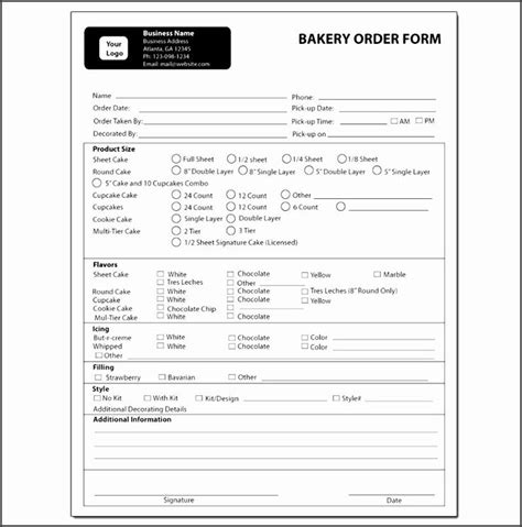 bakery order form template  beautiful  bakery order form template