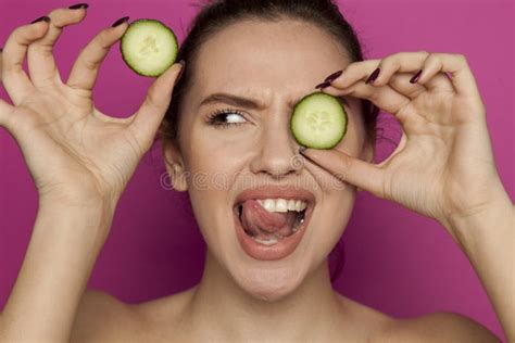 Woman With Cucumber Slices Stock Image Image Of Pink 118406413