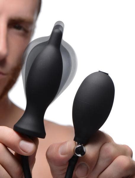 dark inflator silicone inflatable anal plug black on