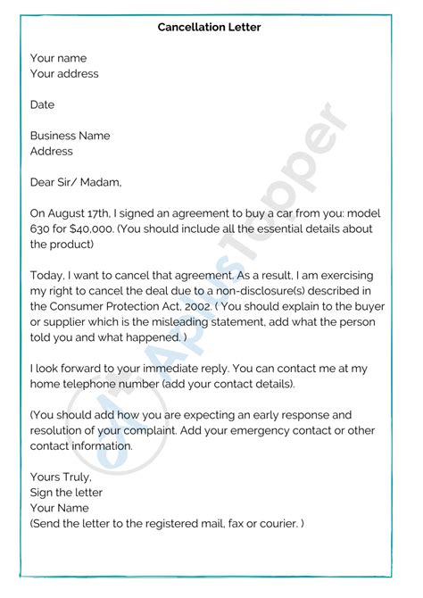 sample cancellation letters format examples    write