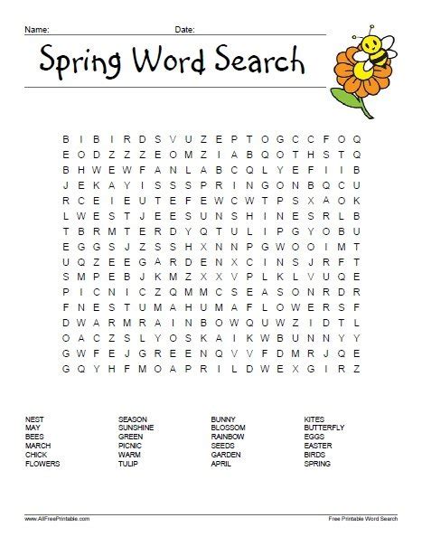 print spring word search  printable