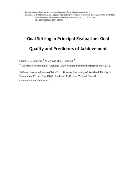 goal setting  principal evaluation goal quality  predictors