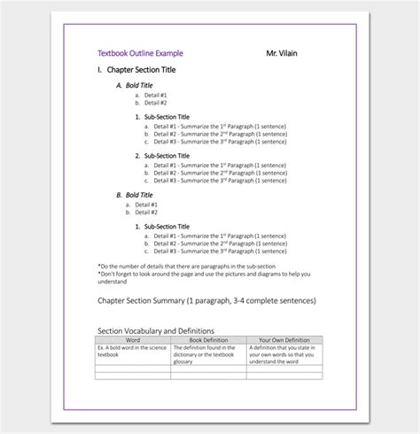 chapter outline template   formats examples  samples