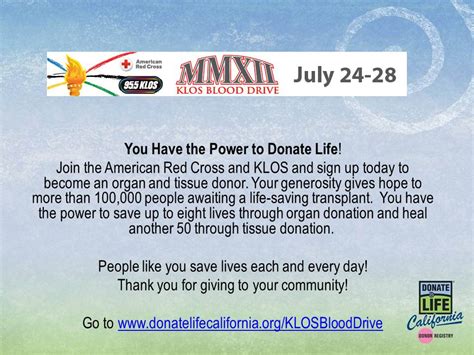 klos american red cross 2011 ecampaign donate life california
