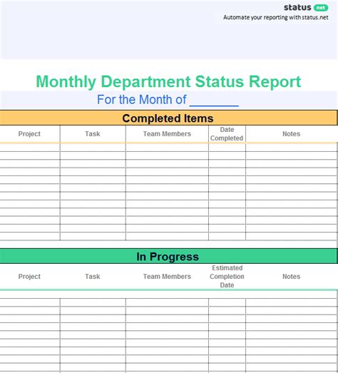 simple department status report templates