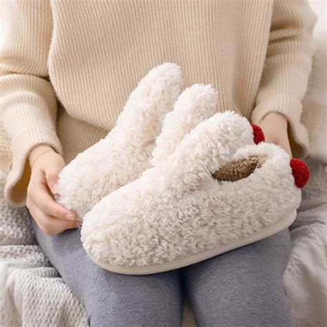 Ladies Warm Winter Fur Lined Slippers Cute Bunny Ear Slippers House