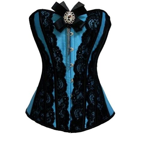 Stunning Victorian Steampunk Deep Sky Blue Corset With Black Lace And