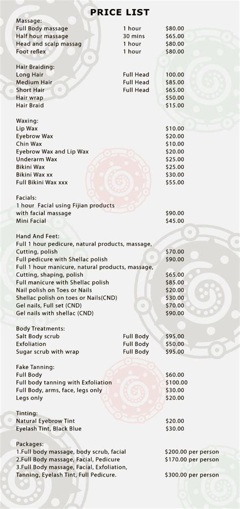 check out our spa and beauty menu listing all our services
