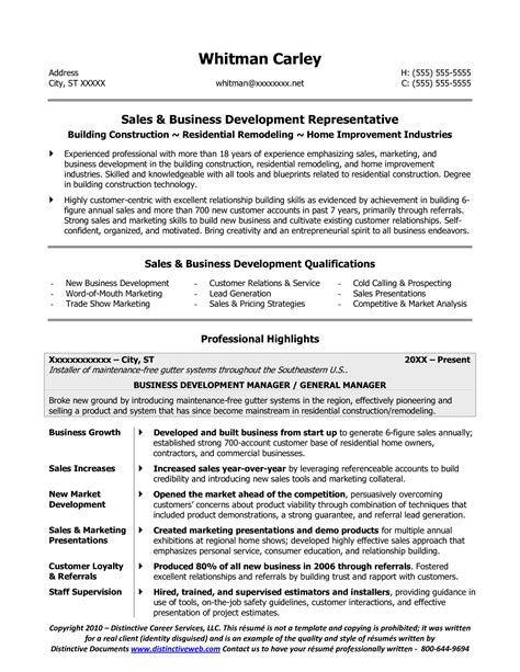 construction sales representative resume templates