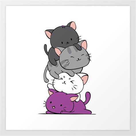Asexual Pride Cats Anime Ace Pride Cute Kitten Stack Art