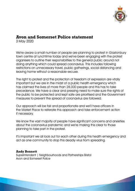 Police Statement Glastonbury Town Council