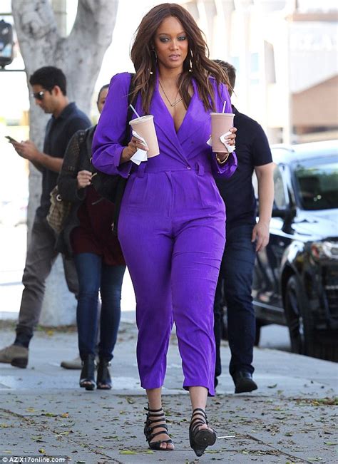 tyra banks seen in purple jumpsuit for first time since welcoming son