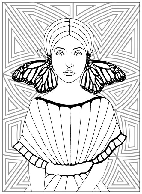 butterflies girl anti stress adult coloring pages