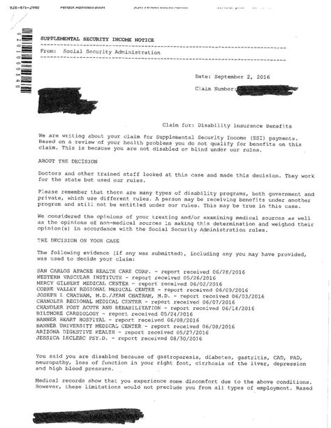 social security      information   denial letter