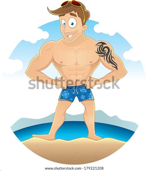 cartoon sexy beach guy stock vector royalty free 179221208