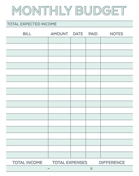 monthly budget calendar printable
