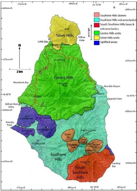 Montserrat Map Outlining Volcanoes British Guiana Tropical Escape