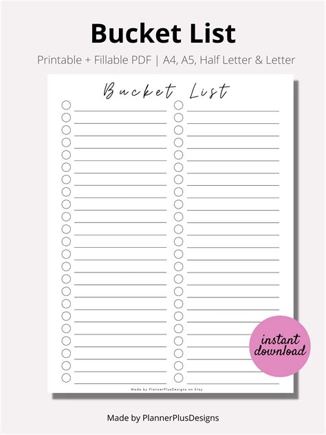 bucket list bucket list tracker printable bucket checklistbucket
