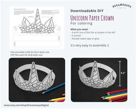 printable unicorn horn  ears paper hat unicorn coloring etsy