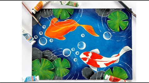 koi fish pond painting easy acrylic painting  beginners koi