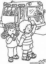 Ecole Enfants Rentrent Scolaire Bus Deux Colorier sketch template