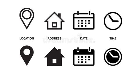 location address date time contact calendar home set icons