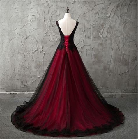 gothic red black wedding dress   pageant dresses prom evening ball gown black wedding